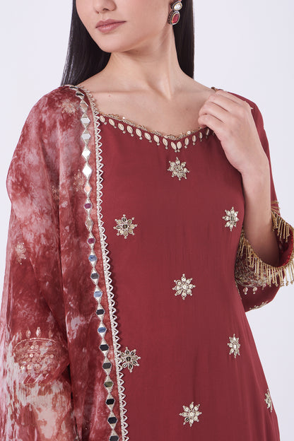 Rust Georgette Embroidered Sharara Set