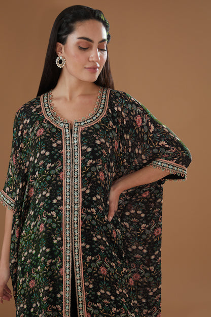 Black Chiffon Floral Printed Kaftan Set