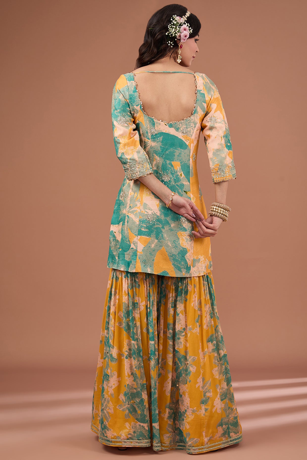 Mango Silk Printed & Embroidered Sharara Set