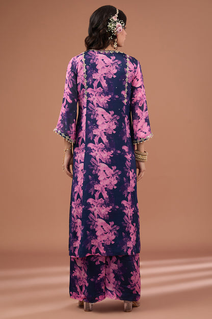 Indigo Printed & Embroidered Straight Kurta Set