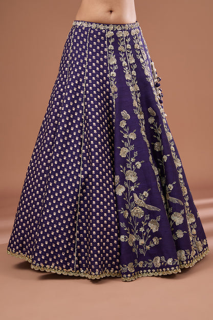 Royal Purple Silk Printed & Embroidered Concept Lehenga Set