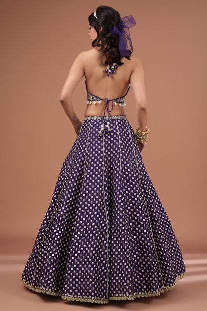 Royal Purple Silk Printed & Embroidered Concept Lehenga Set