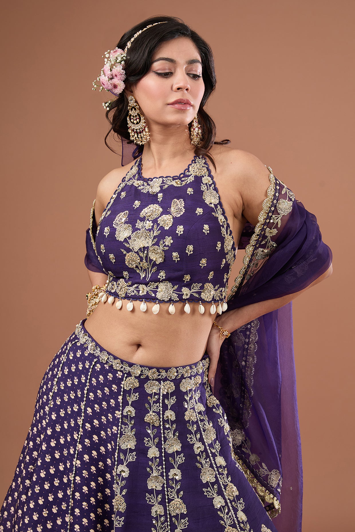 Royal Purple Silk Printed & Embroidered Concept Lehenga Set