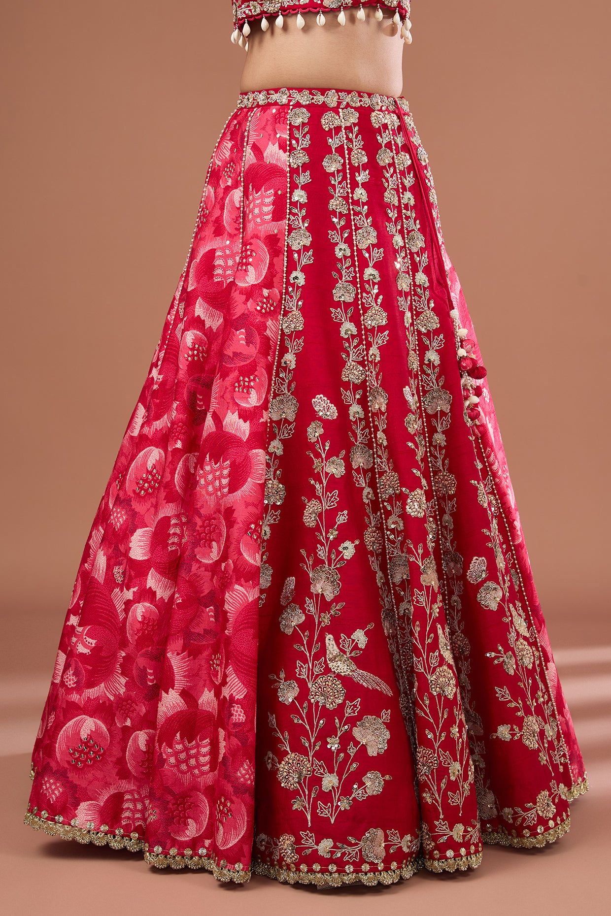 Cherry Silk Printed & Embroidered Concept Lehenga Set