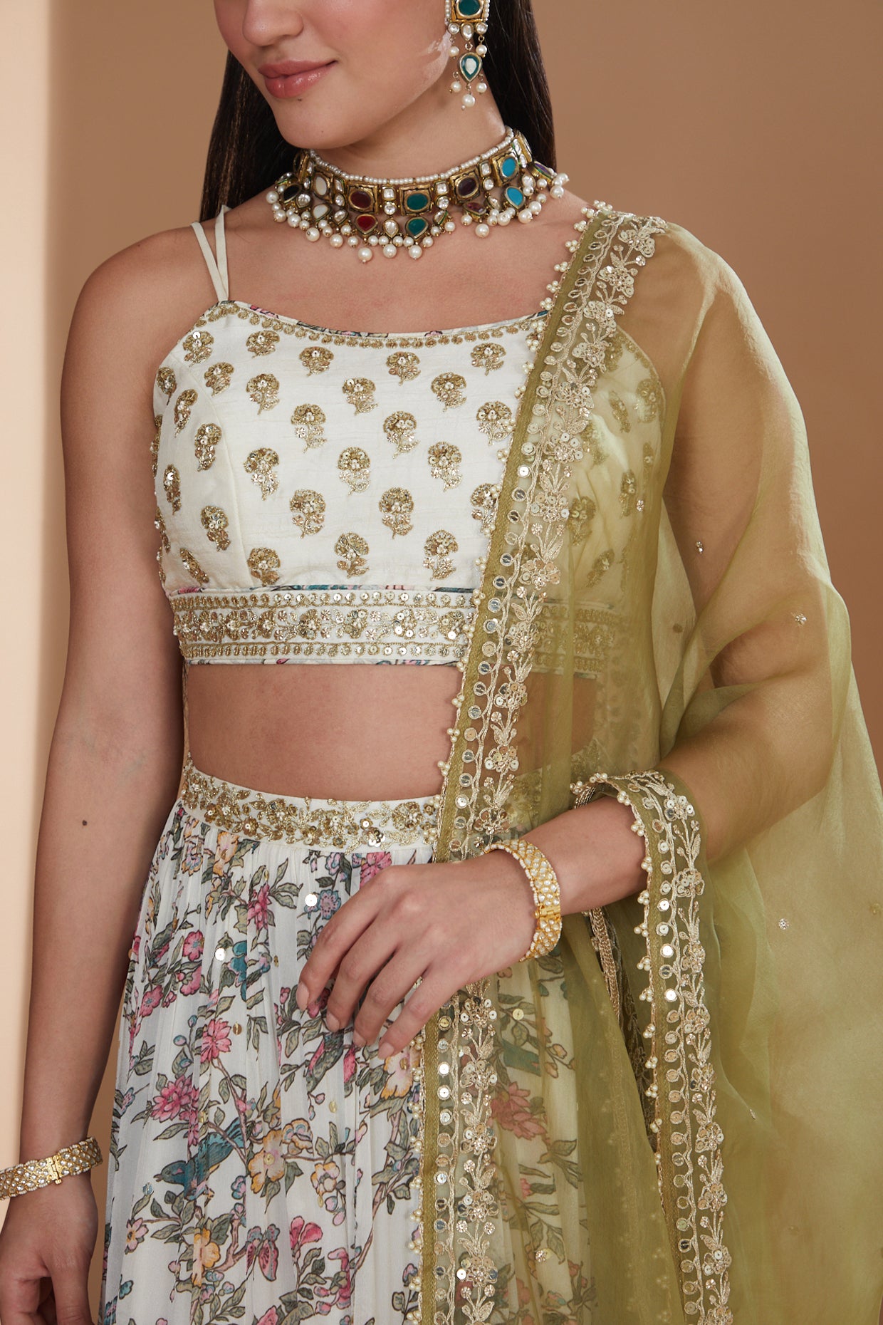 Ivory Printed And Embroidered Lehenga Set