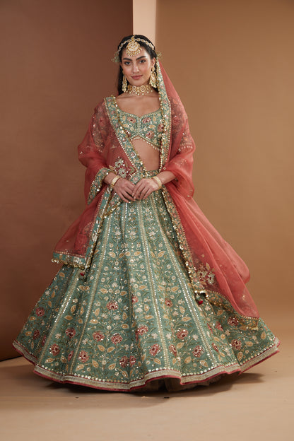 Aqua Silk Embroidered Luxurious Lehenga Set