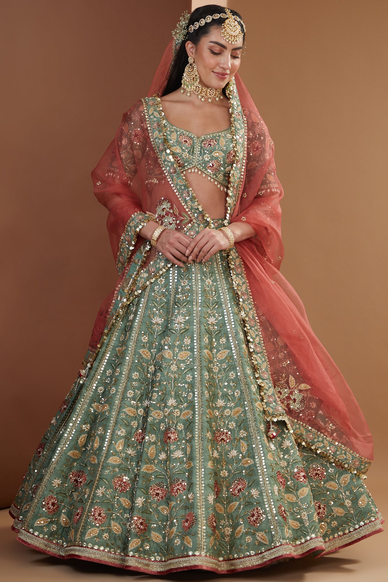 Aqua Silk Embroidered Luxurious Lehenga Set