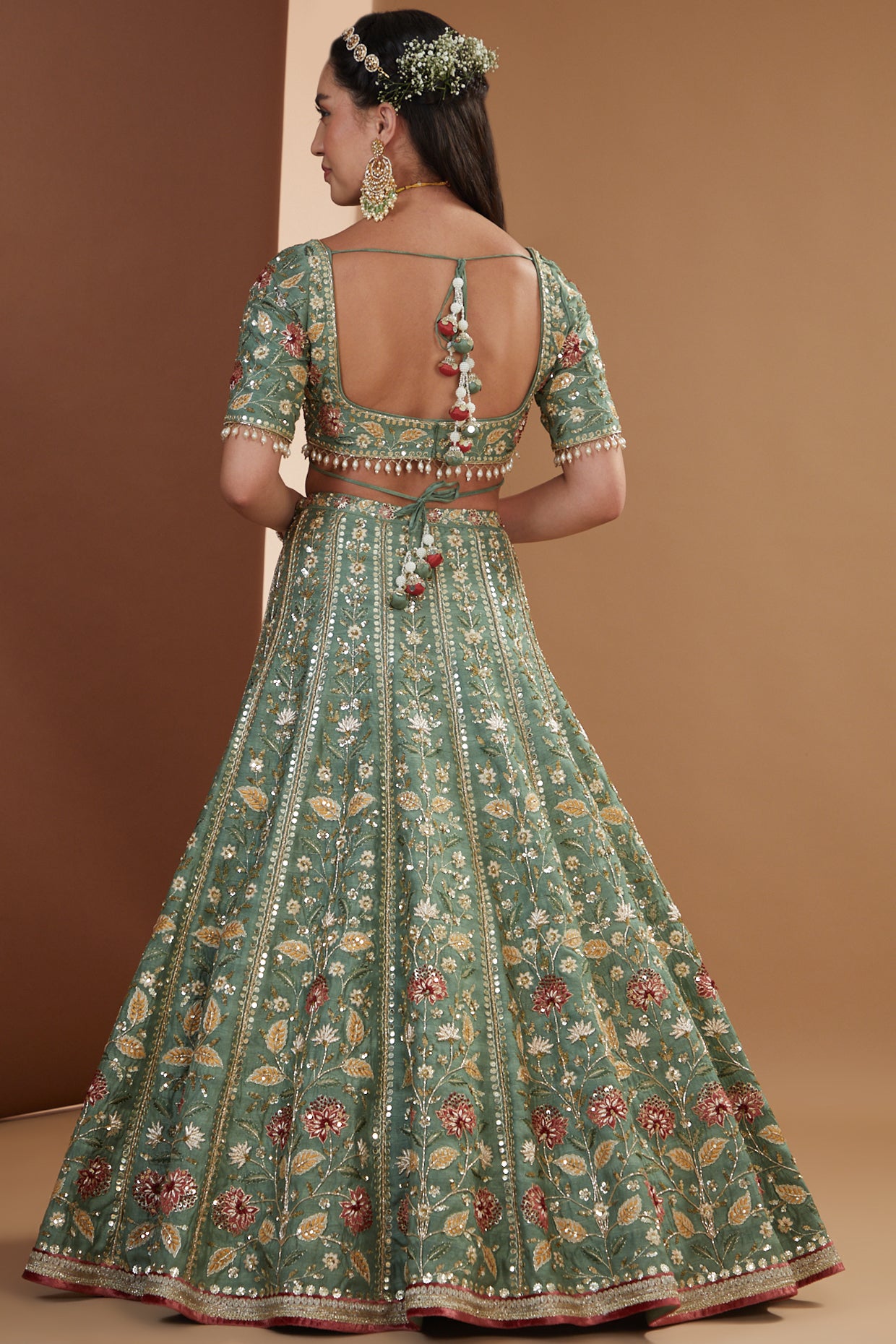 Aqua Silk Embroidered Luxurious Lehenga Set