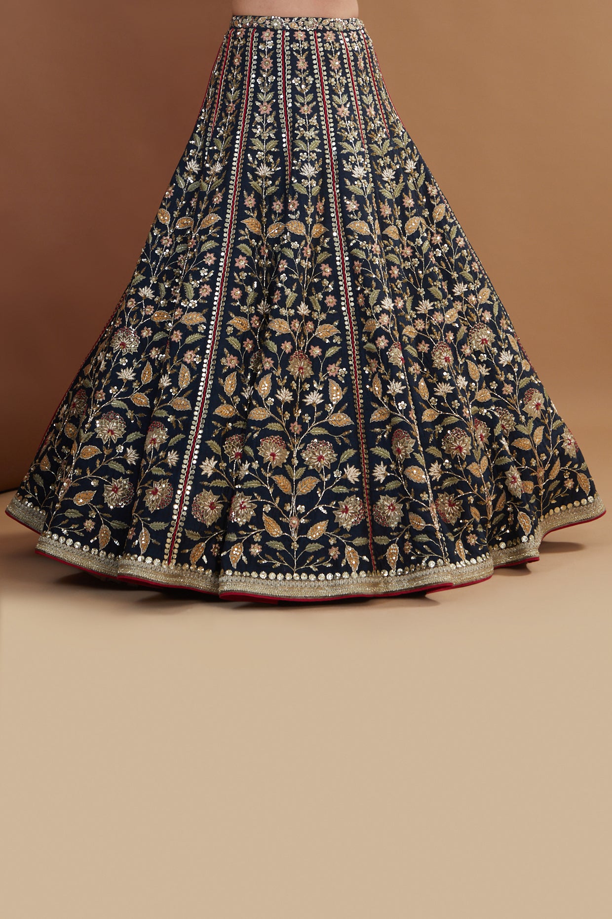 Indigo Silk Embroidered Luxurious Lehenga Set