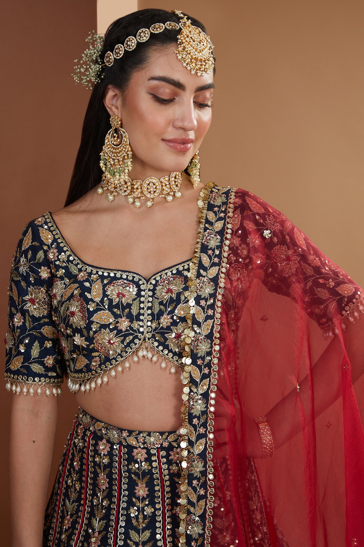 Indigo Silk Embroidered Luxurious Lehenga Set