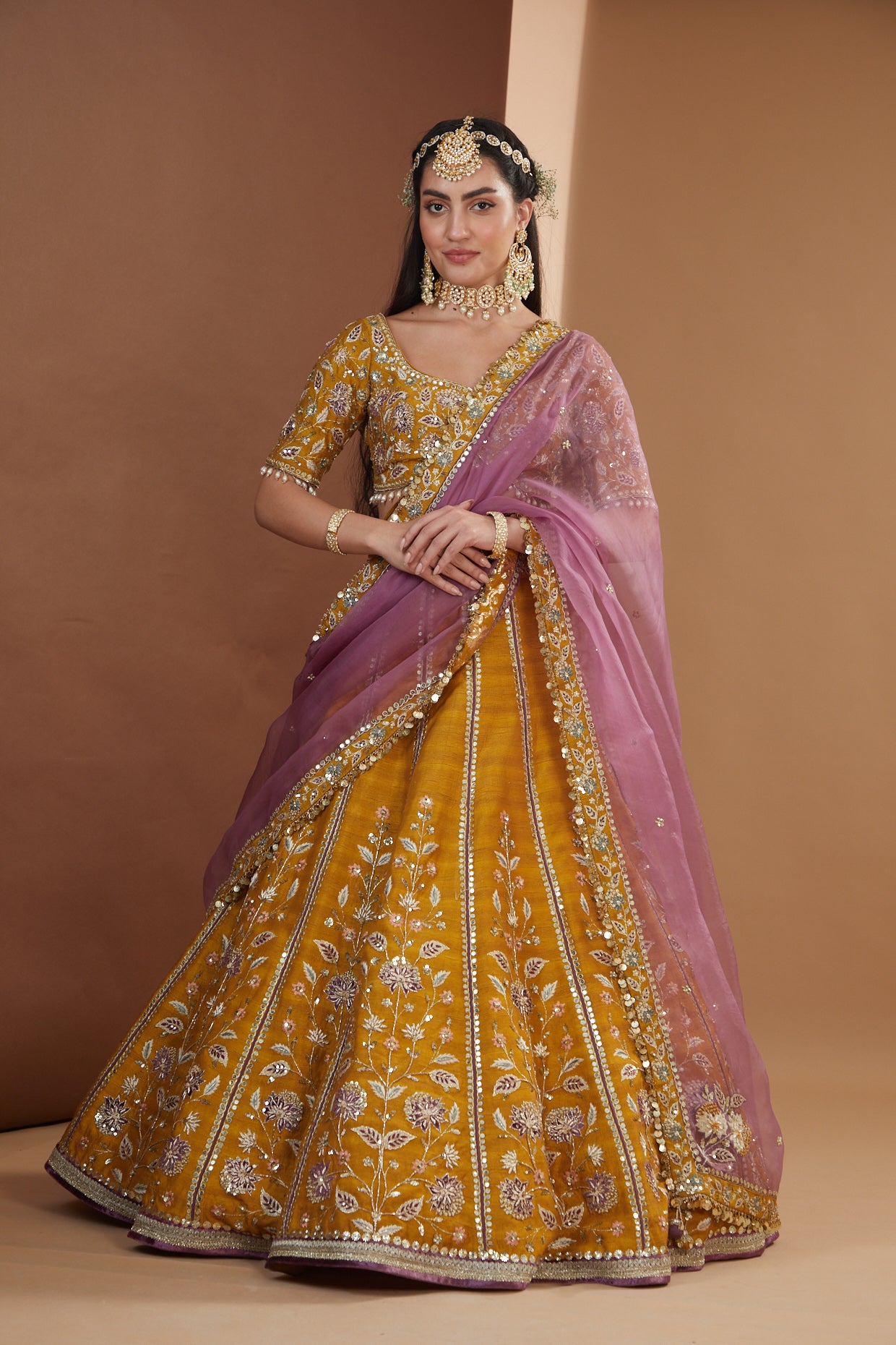 Mustard Silk Embroidered Luxurious Lehenga Set