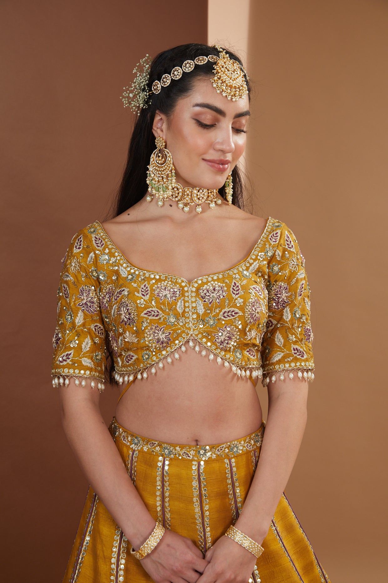 Mustard Silk Embroidered Luxurious Lehenga Set