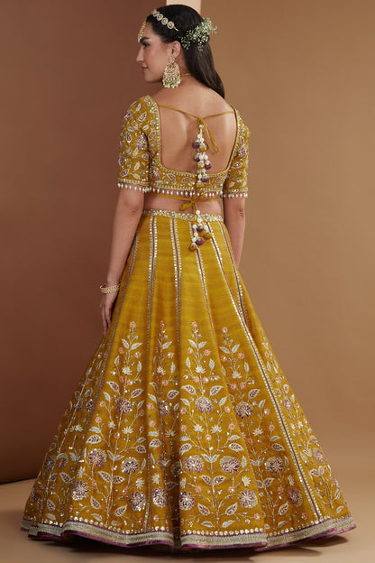 Mustard Silk Embroidered Luxurious Lehenga Set