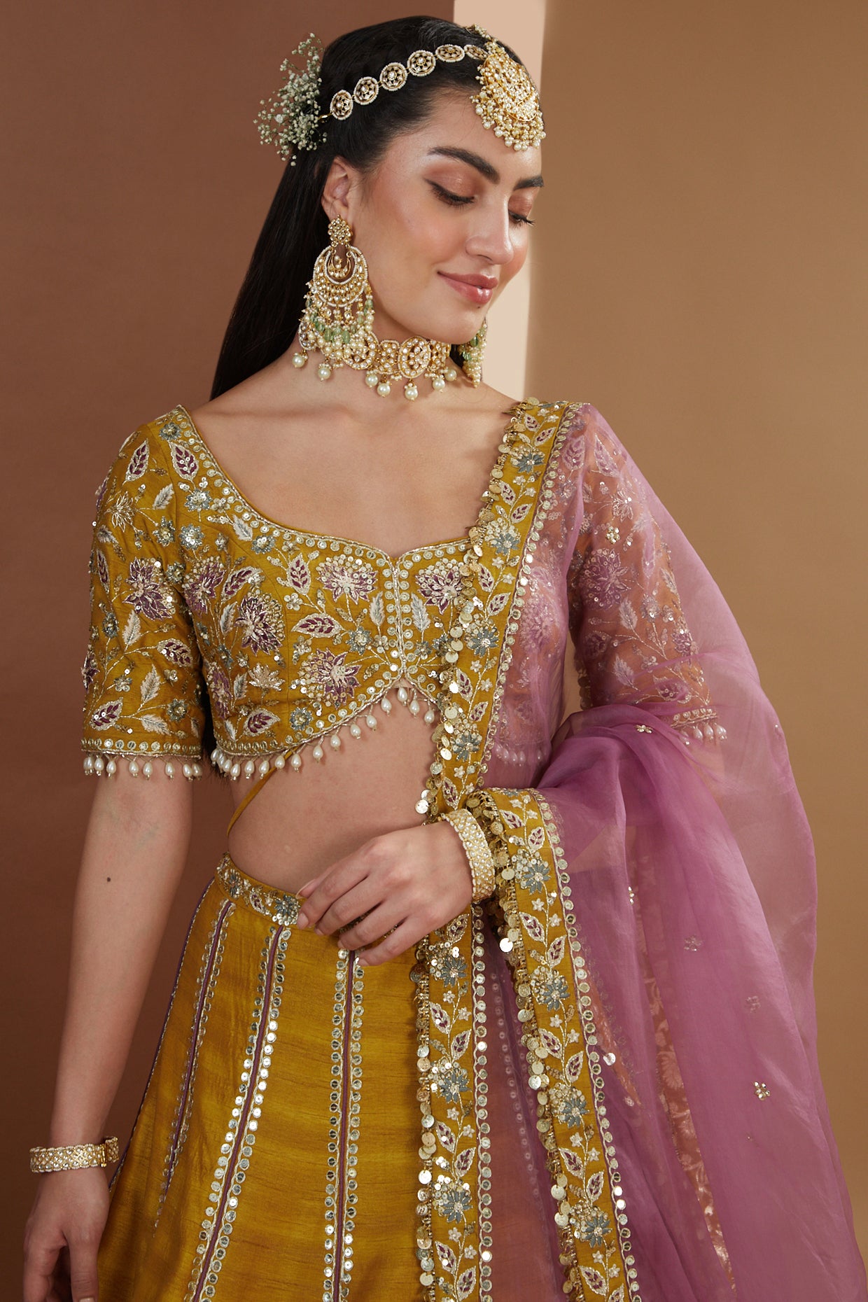 Mustard Silk Embroidered Luxurious Lehenga Set