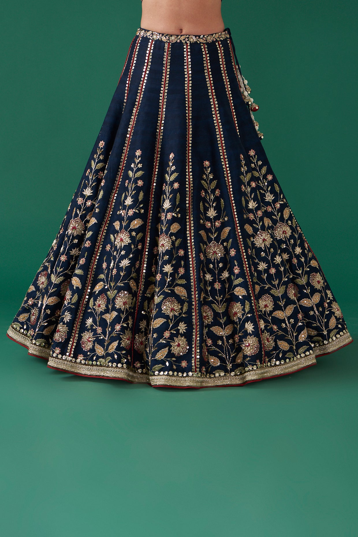 Indigo Silk Embroidered Luxurious Floral Lehenga Set