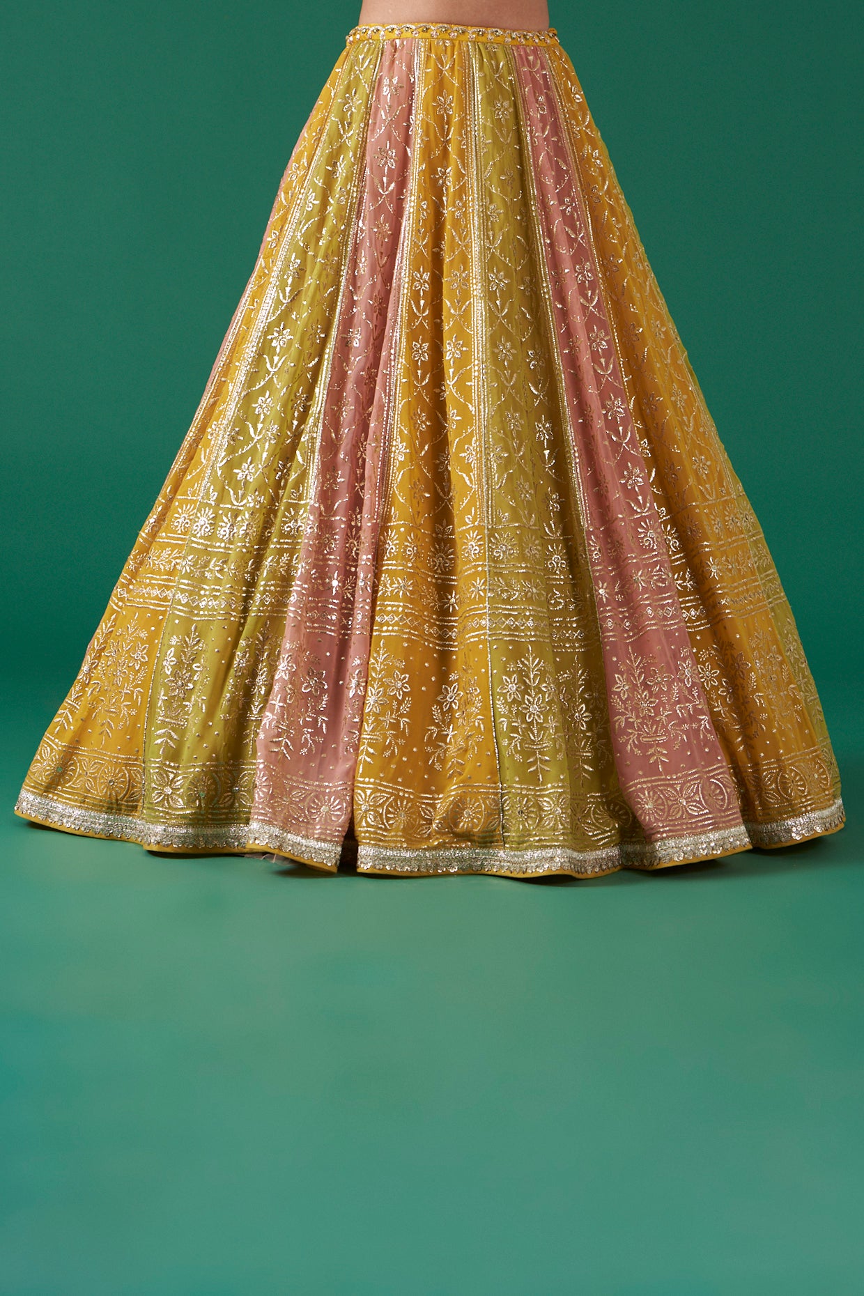 Mustard Multicolor Embroidered Flared Lehenga Set