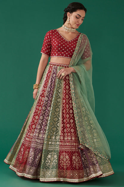 Cherry Multicolor Embroidered Flared Lehenga Set