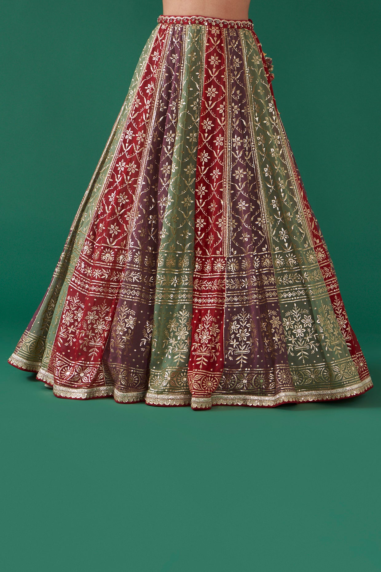 Cherry Multicolor Embroidered Flared Lehenga Set