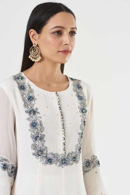 Ivory Chiffon Embroidered Flared Anarkali Set