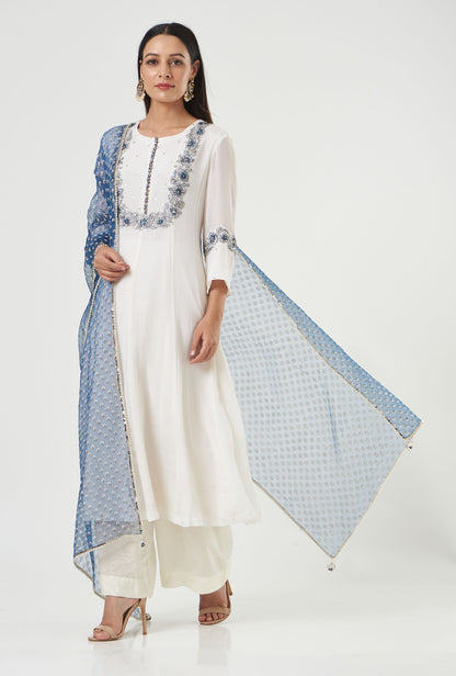 Ivory Chiffon Embroidered Flared Anarkali Set