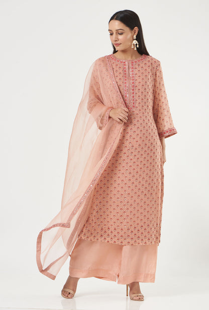 Blush Georgette Floral Booti Straight Kurta Set