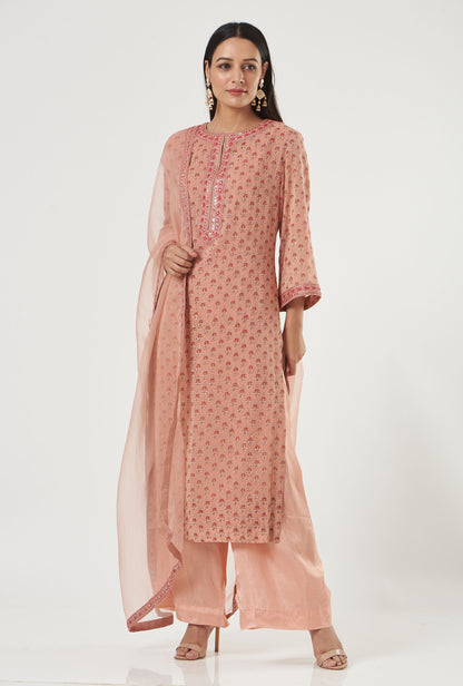 Blush Georgette Floral Booti Straight Kurta Set