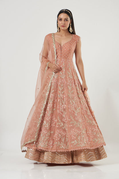 Blush Georgette Floral Embroidered Anarkali Set