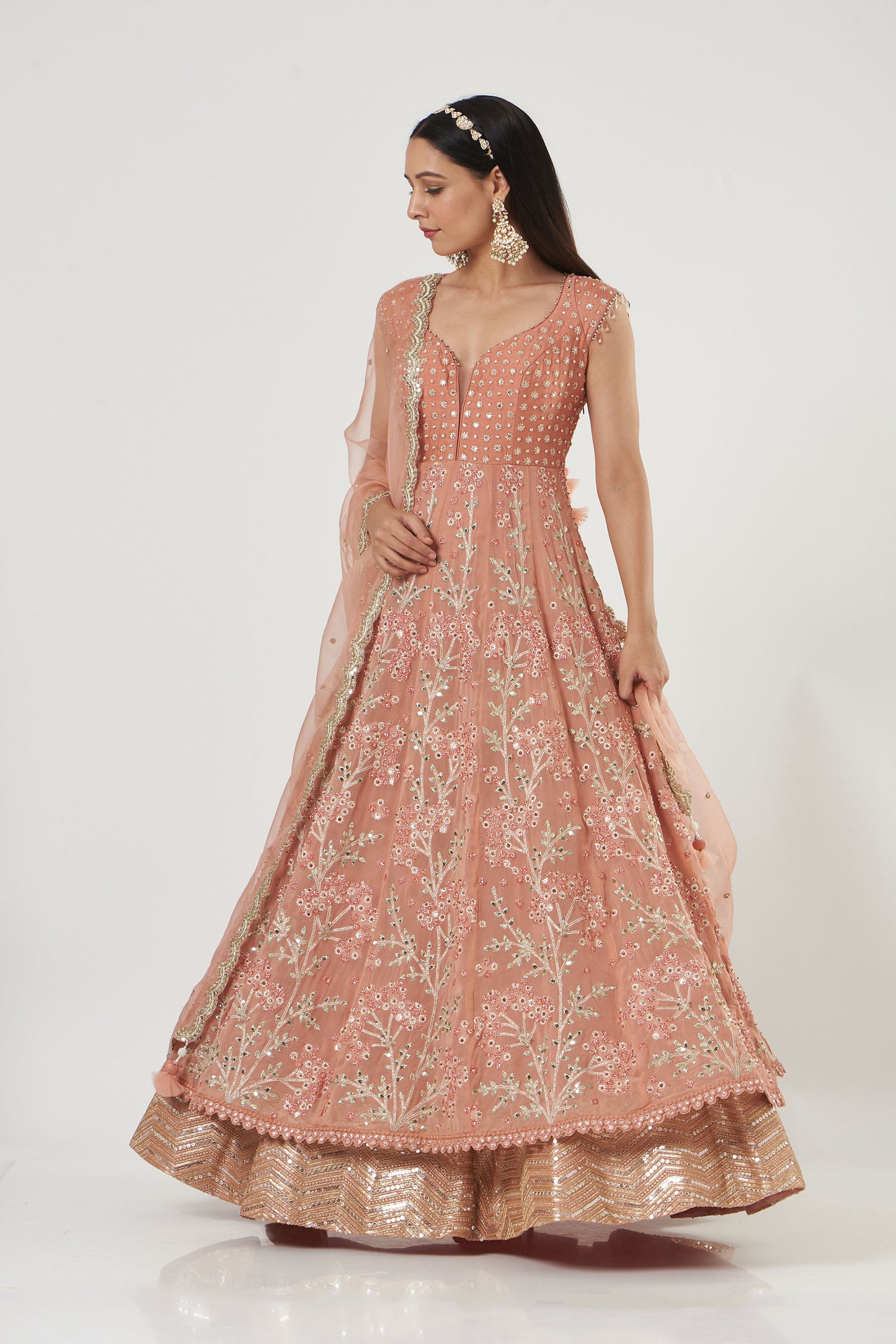 Blush Georgette Floral Embroidered Anarkali Set