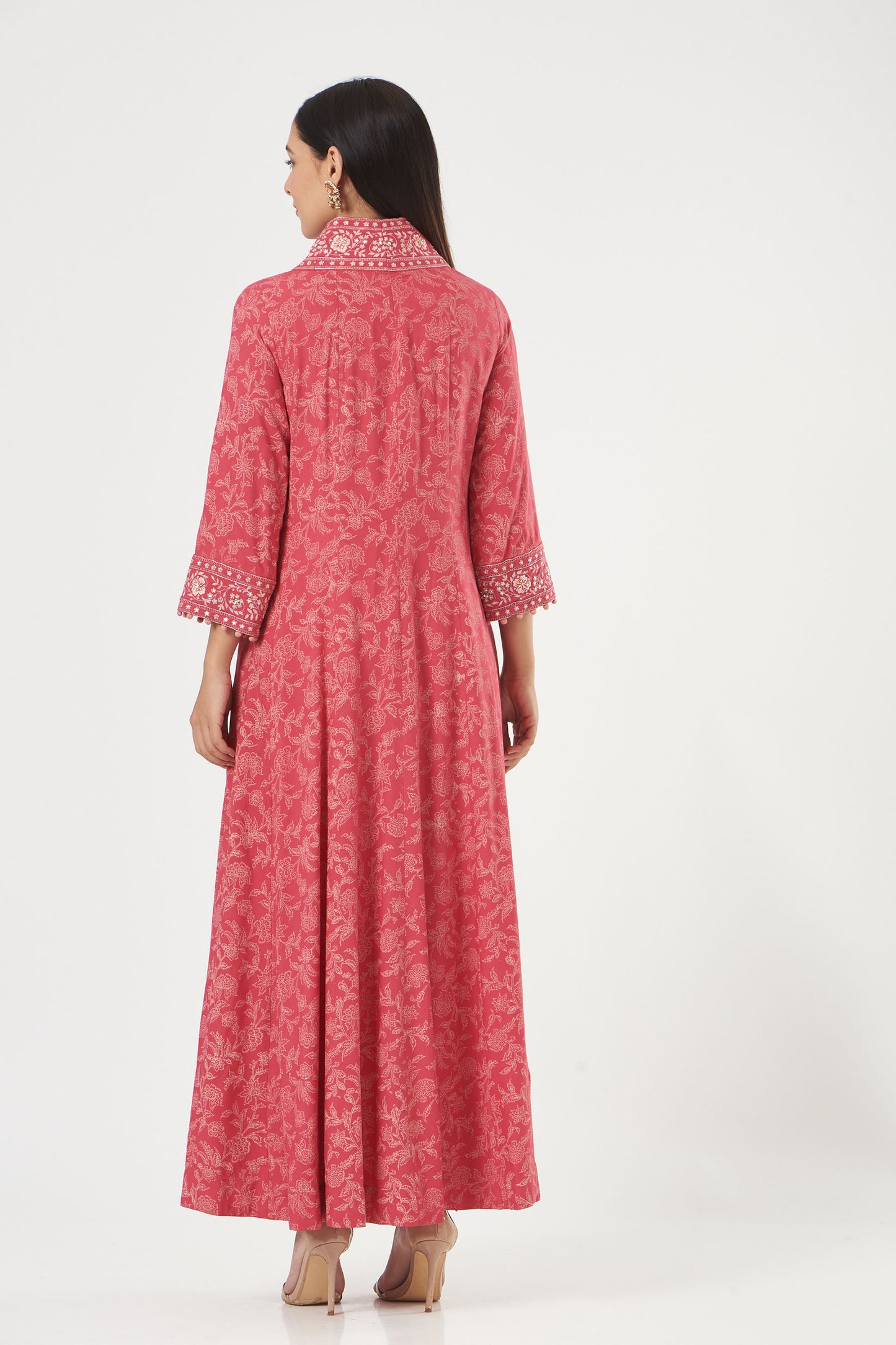 Coral Printed And Embroidered Flared Tunic Set