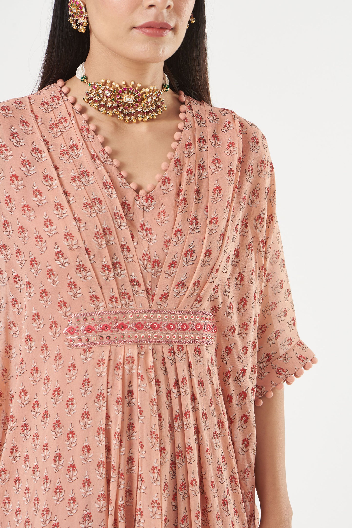 Blush Georgette Floral Printed Kaftan