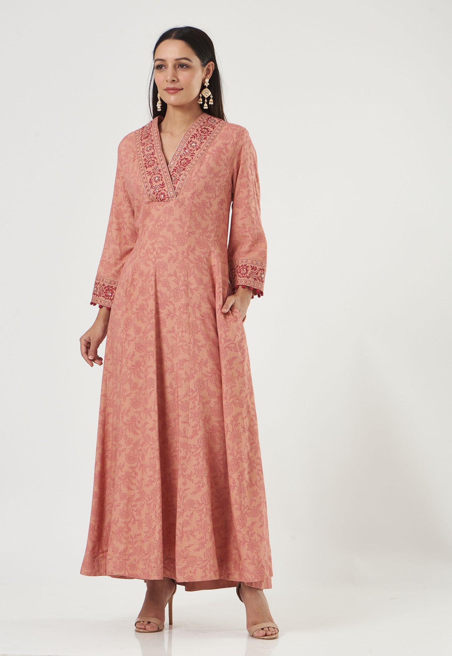 Blush Printed And Embroidered Flared Tunic Set