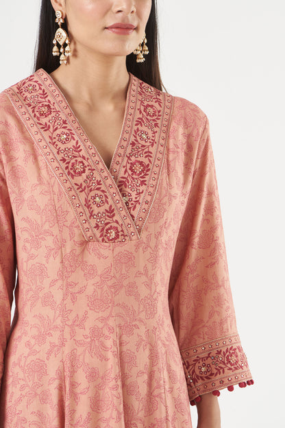 Blush Printed And Embroidered Flared Tunic Set