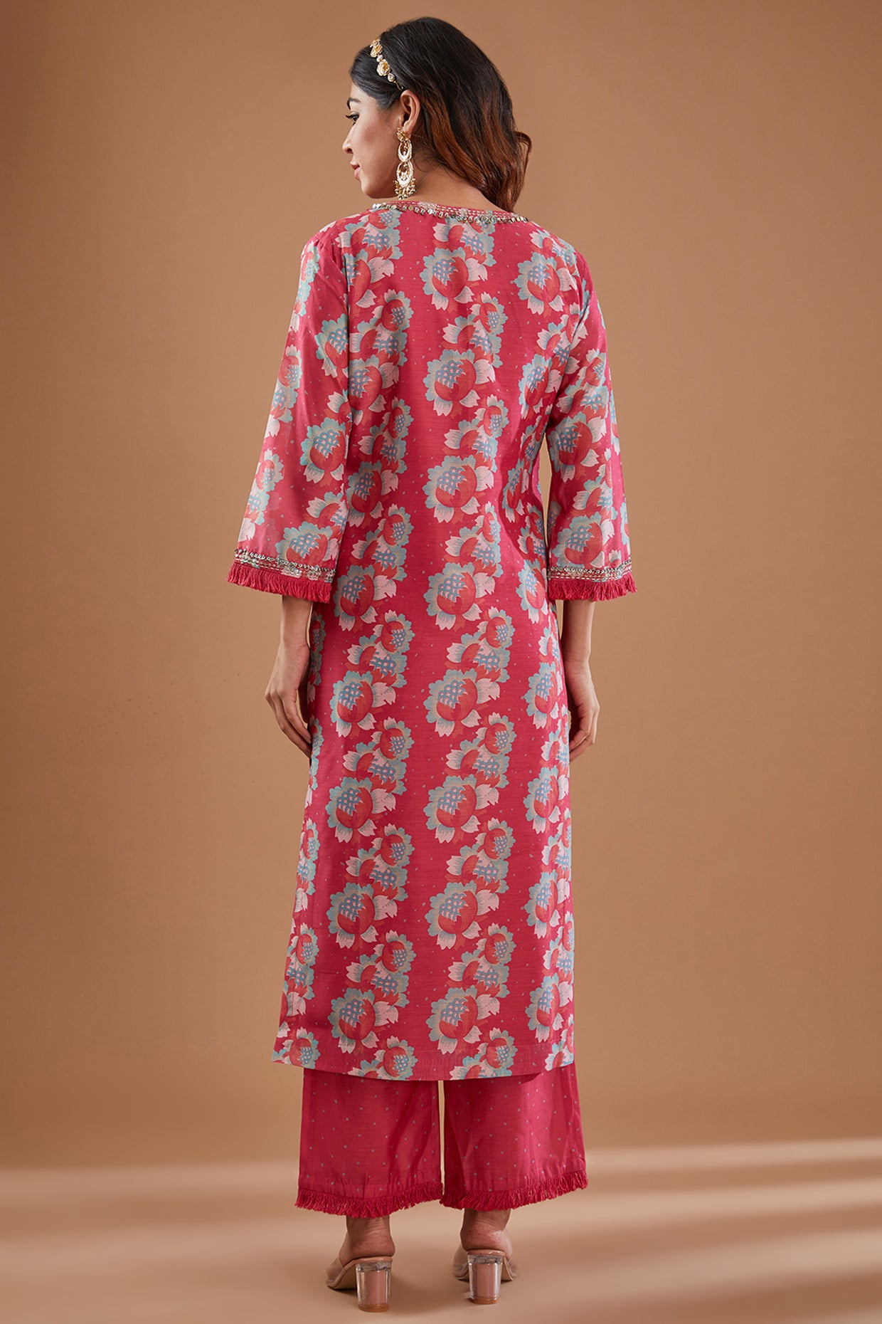 Coral Chanderi Printed Straight Kurta Set