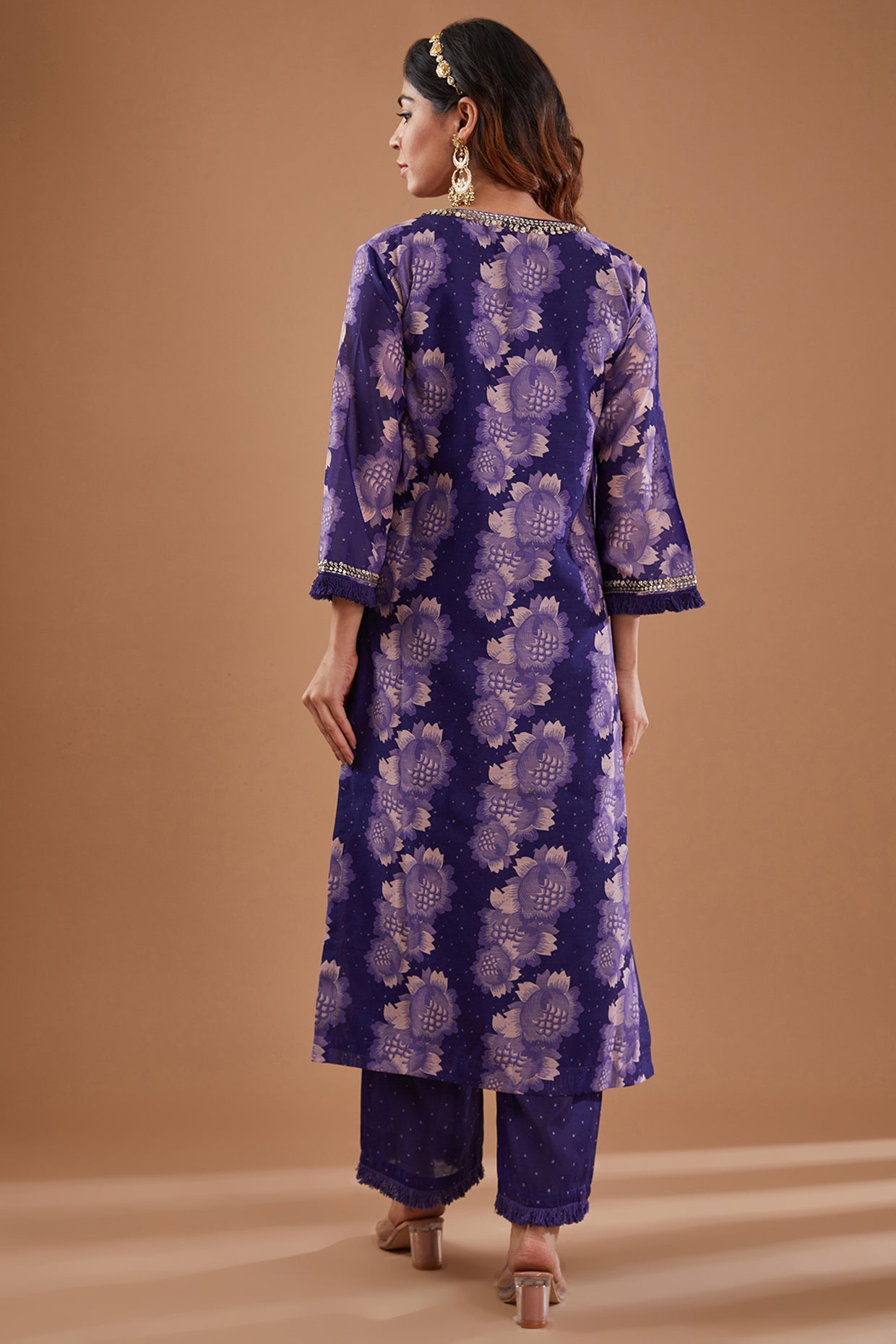 Ink Blue Chanderi Printed Straight Kurta Set