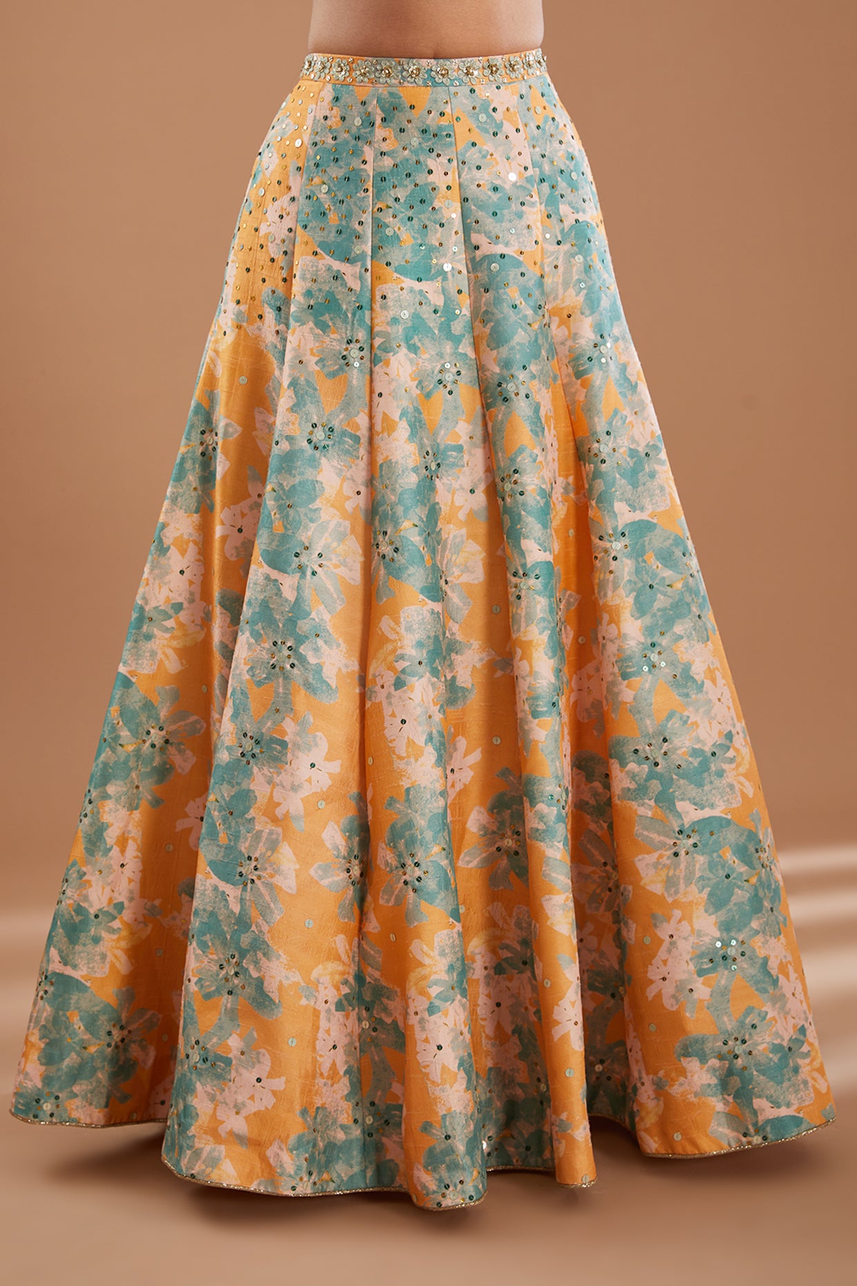 Mango Floral Printed & Embroidered Silk Lehenga Set