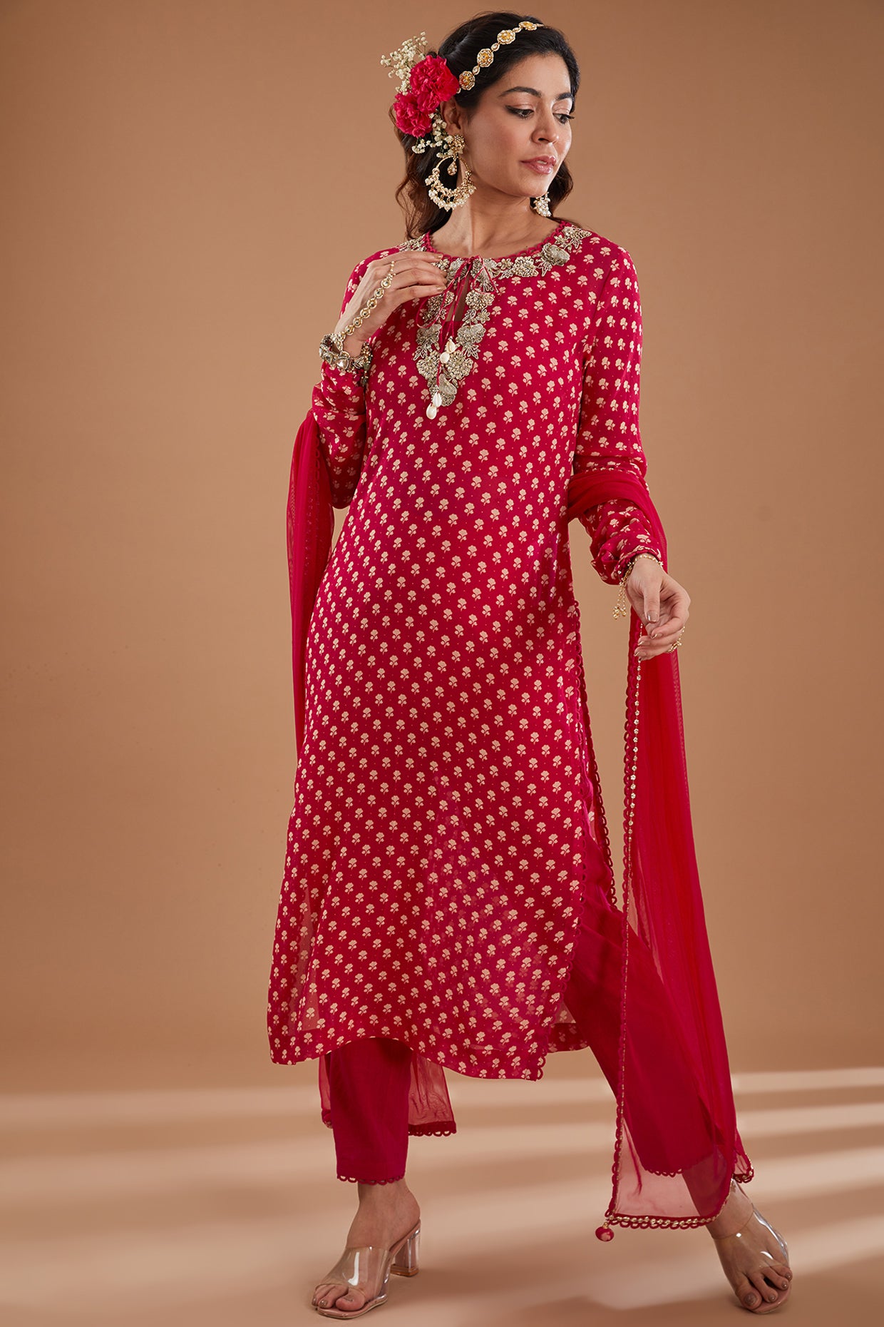 Cherry Printed & Embroidered Georgette Kurta Set