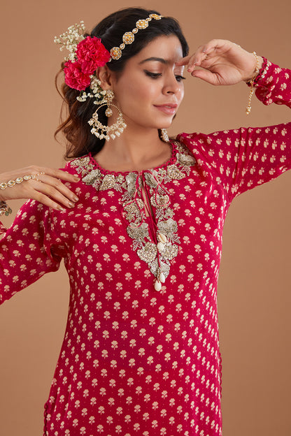 Cherry Printed & Embroidered Georgette Kurta Set