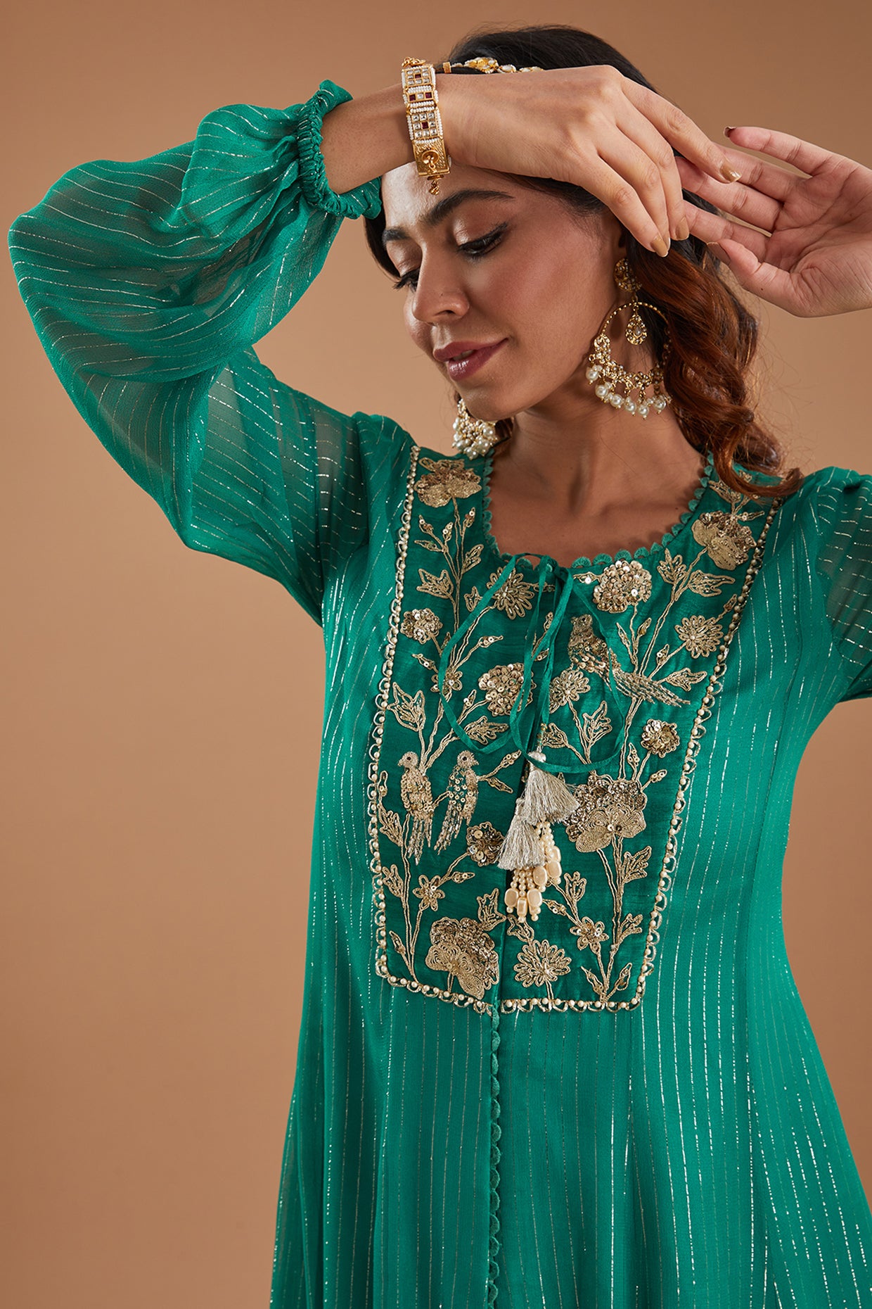 Green Georgette Embroidered Flared Kurta Set