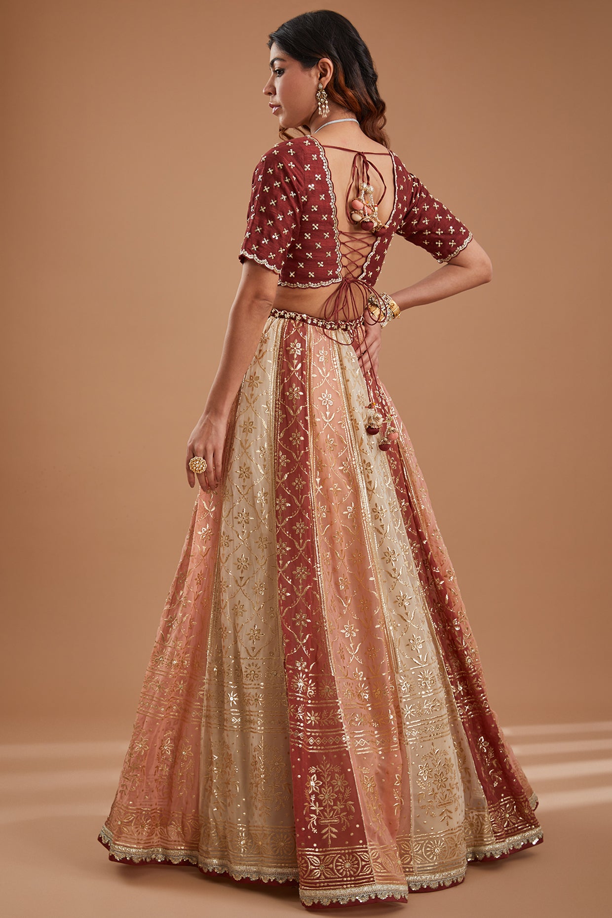 Ecru Multicolor Embroidered Flared Lehenga Set