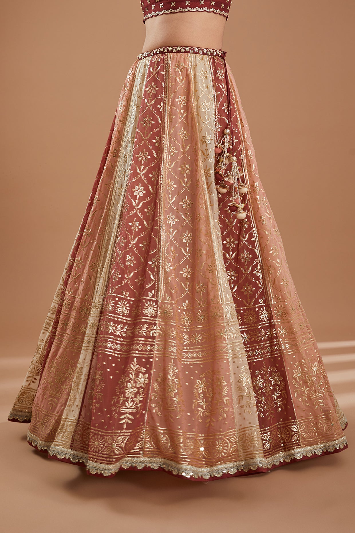 Ecru Multicolor Embroidered Flared Lehenga Set