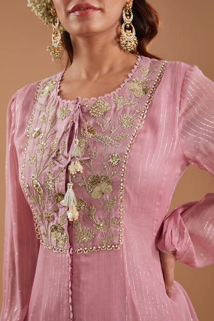 Lilac Georgette Embroidered Flared Kurta Set