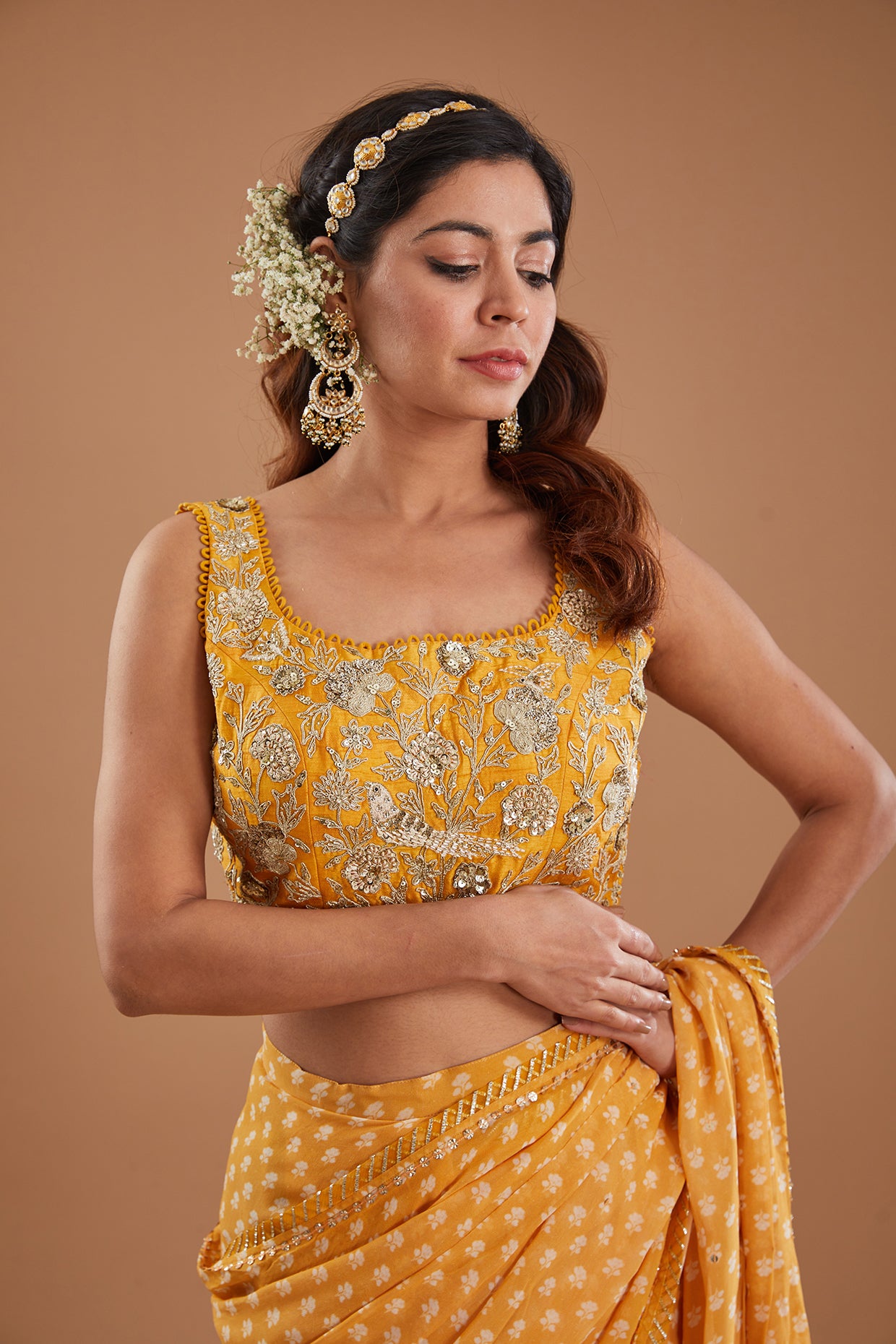 Mango Georgette Pre-Draped Saree Set