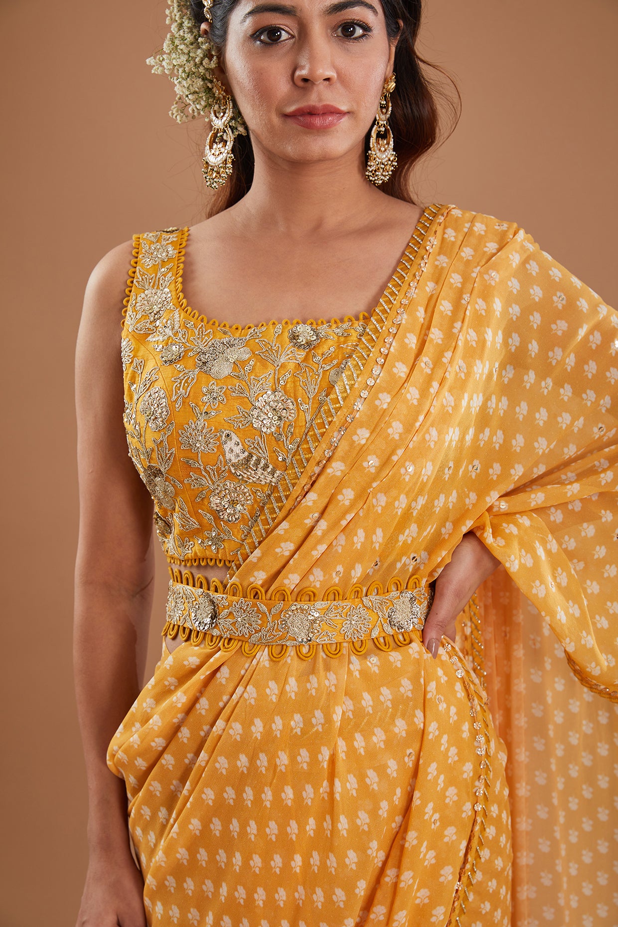 Mango Georgette Pre-Draped Saree Set