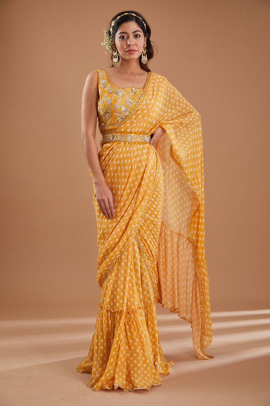 Mango Georgette Pre-Draped Saree Set