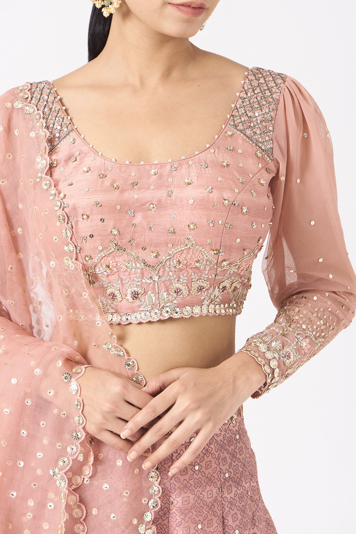 Old Rose Silk Embroidered Lehenga Set