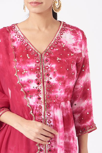 Hot Pink Mirror Work Peplum Sharara Set