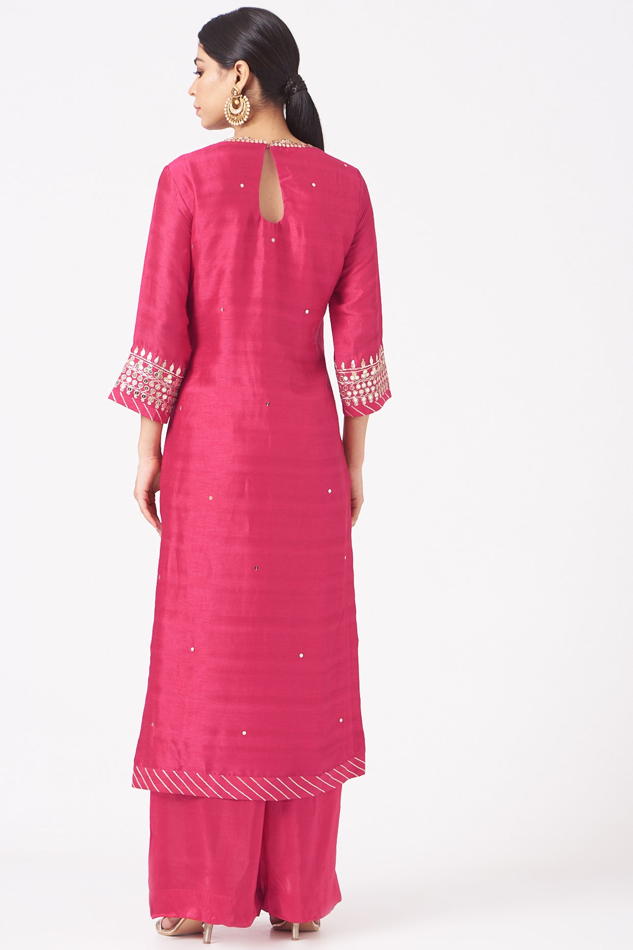 Hot Pink Silk Embroidered Straight Kurta Set