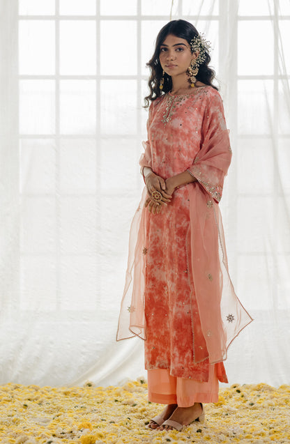 Rose Pink Georgette Tie-Dye Straight Kurta Set