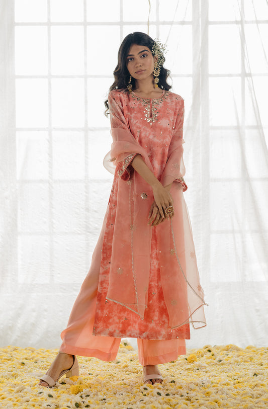 Rose Pink Georgette Tie-Dye Straight Kurta Set