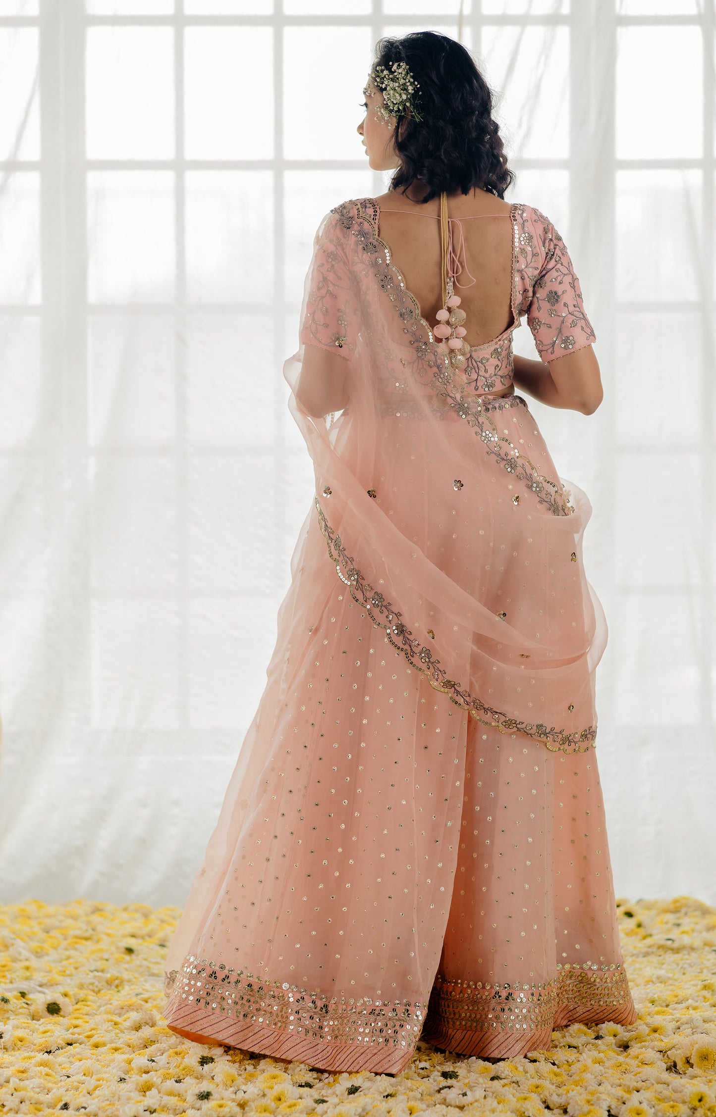 Powder Pink Embroidered Organza Lehenga Set